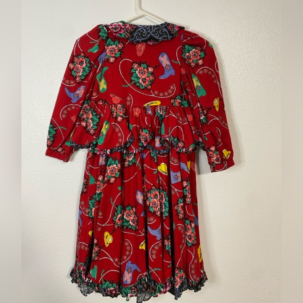 Vintage Vibrant Red Floral Kids Dress - Picture 9 of 16